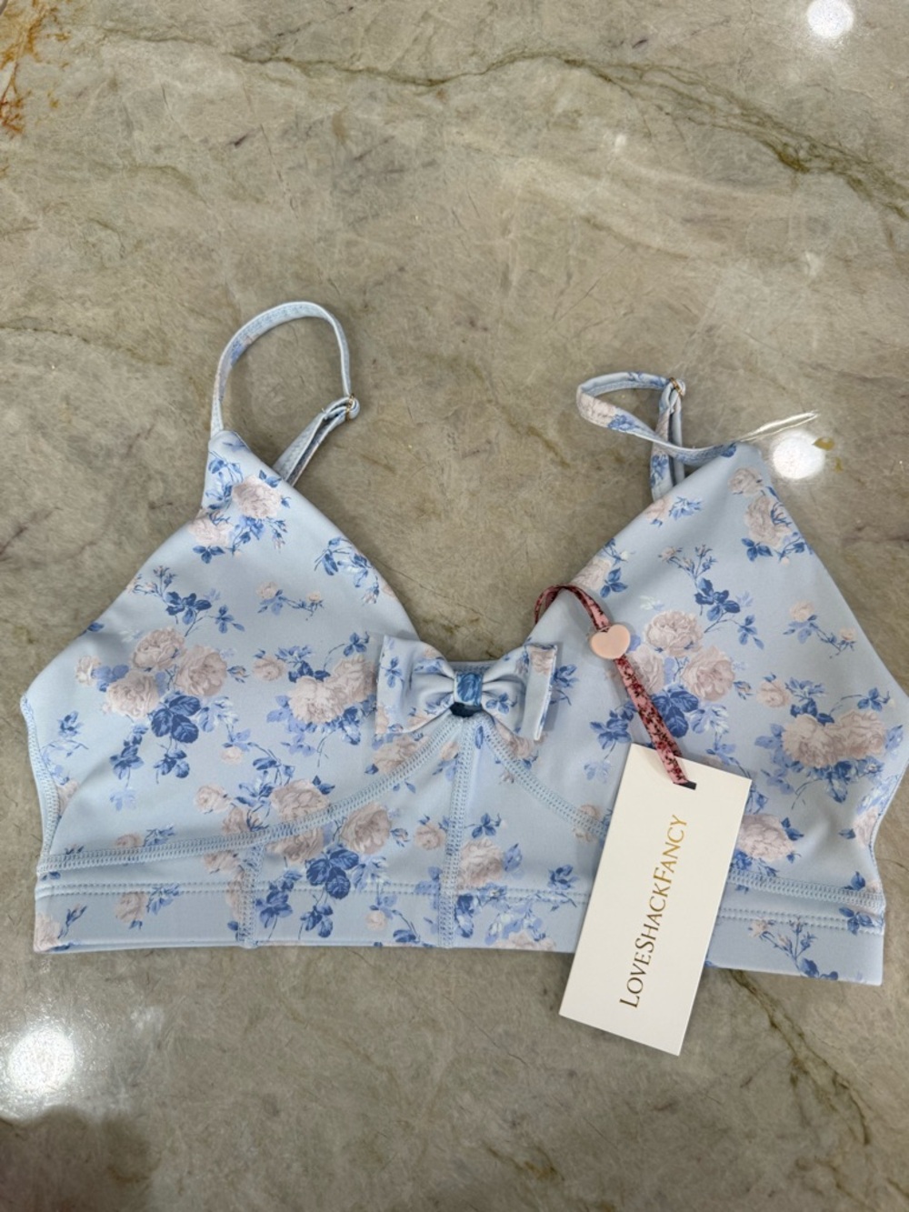 LoveShackFancy Powder Blue Floral Bow Bralette